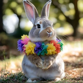 Bunny Portrait with Floral Wreath