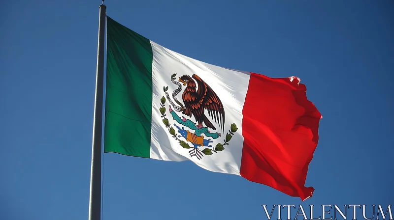 AI ART Mexican Flag Under Blue Sky