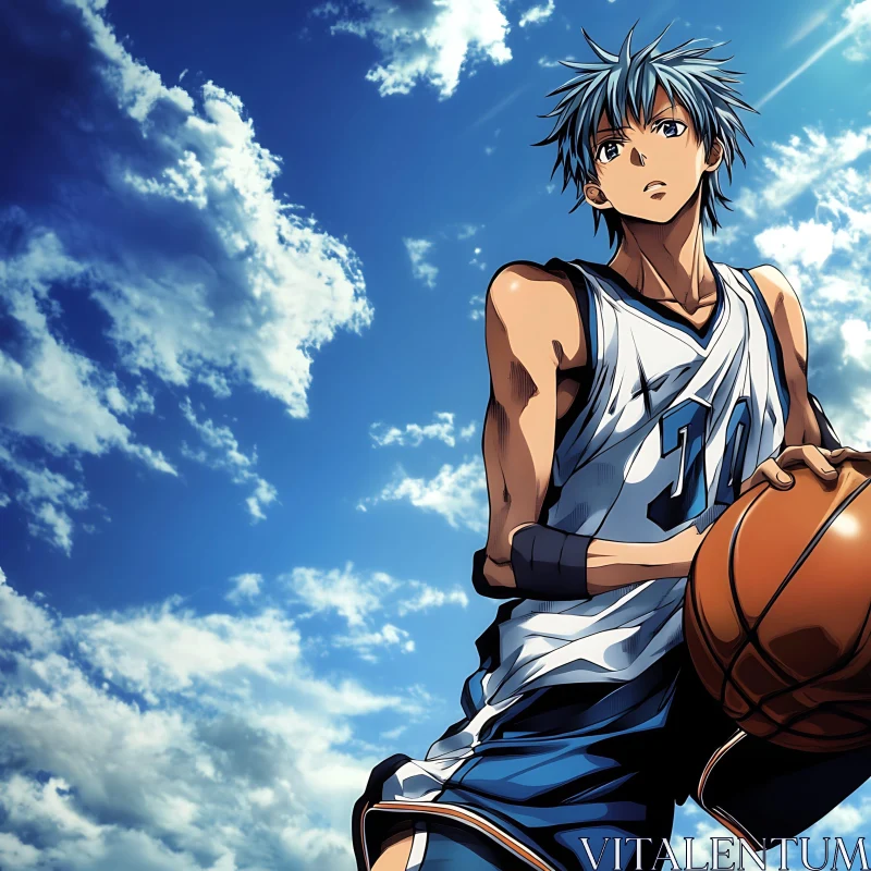 Determined Anime Athlete Holding Basketball AI Image