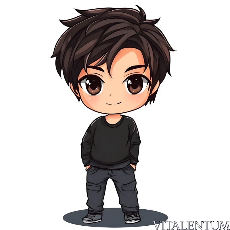 Cute Chibi Anime Boy with Black Outfit AI Image