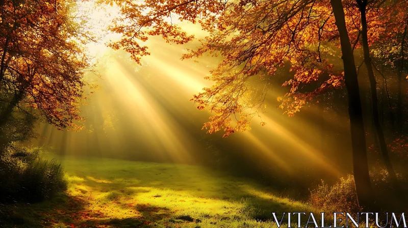 Golden Light in Autumn Forest AI Image