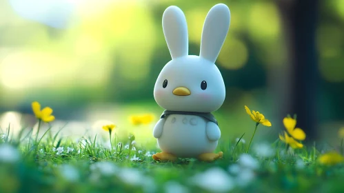 Whimsical Bunny Among Yellow Flowers