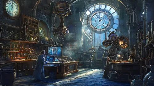 Clockwork Science: A Steampunk Laboratory Scene