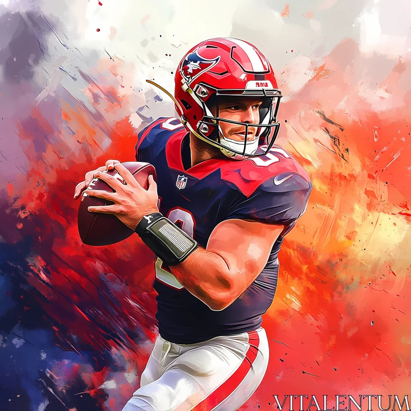 Dramatic Artwork of American Football Quarterback in Action AI Image