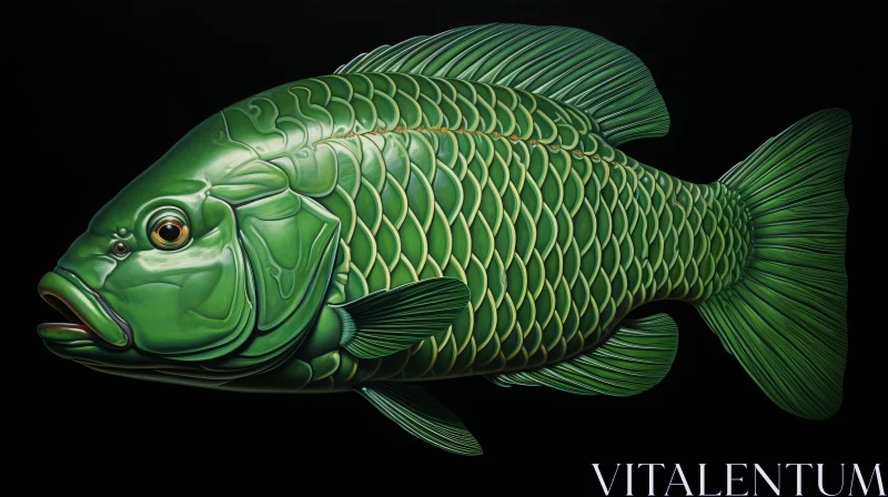 Green Fish in a Black Sea: A Sculptural Painting AI Image