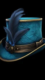 Turquoise Top Hat with Feathers - Finely Rendered Trompe-l'oeil Art