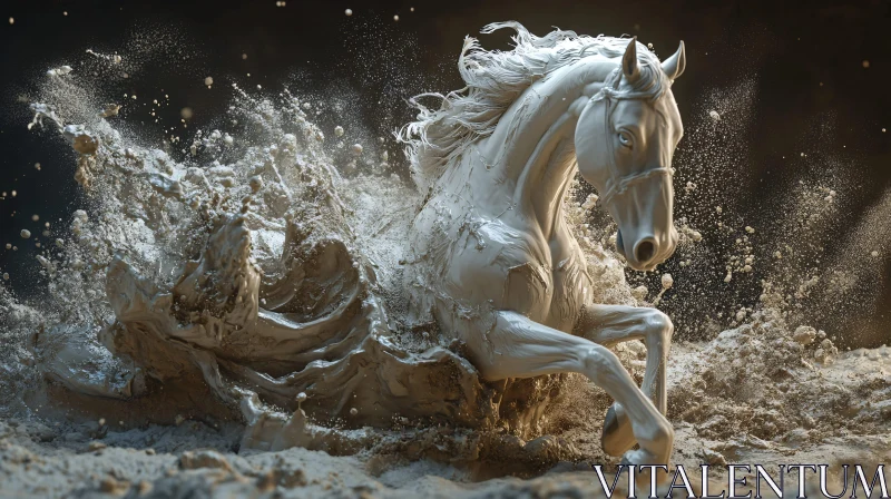 Dynamic Horse Sculpture in Mud AI Image