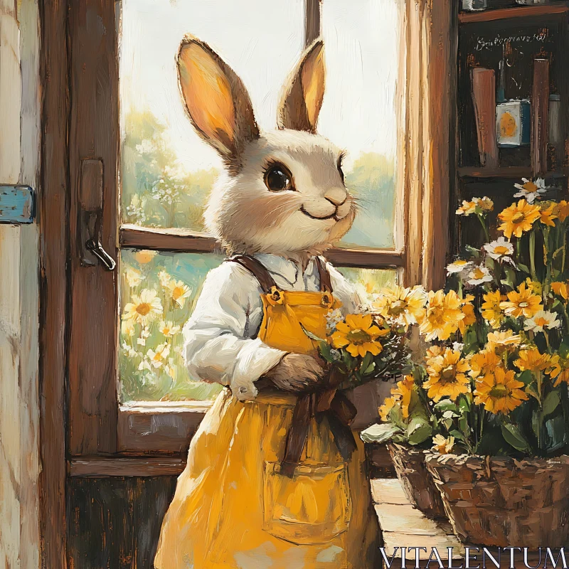 Anthropomorphic Rabbit with Floral Arrangement AI Image