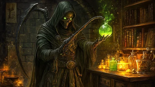 Dark Alchemist with Glowing Potion