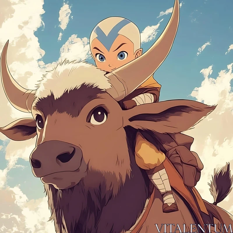 Animated Scene of Character on Buffalo AI Image