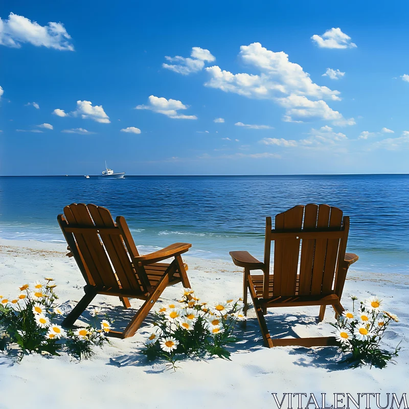 AI ART Seaside Relaxation with Wooden Chairs