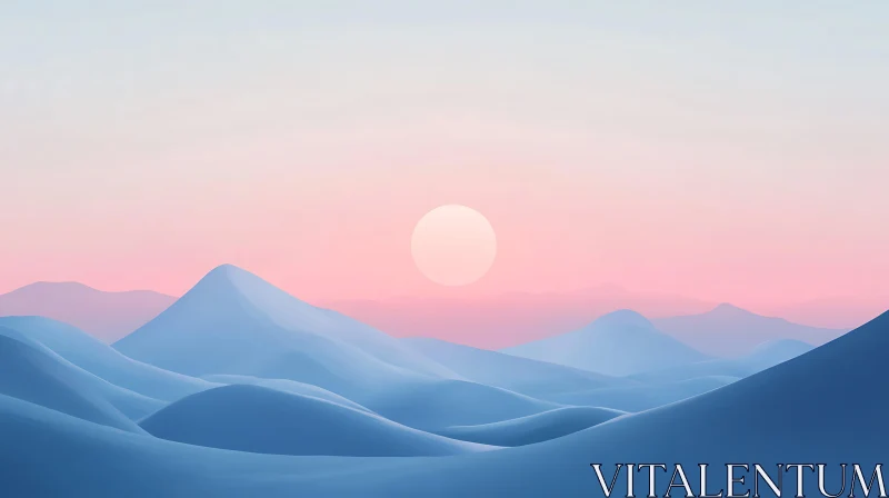 AI ART Peaceful Blue Hills Under Pink Sky