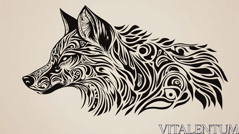 AI ART Wolf Head Tribal Tattoo Illustration