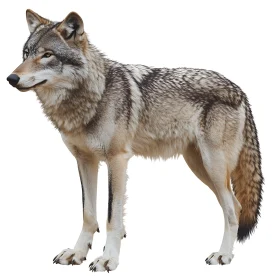 Standing Wolf Isolated on White Background