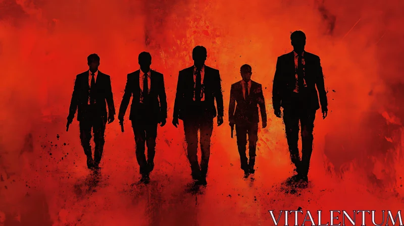 AI ART Men in Suits: Red Silhouette Art