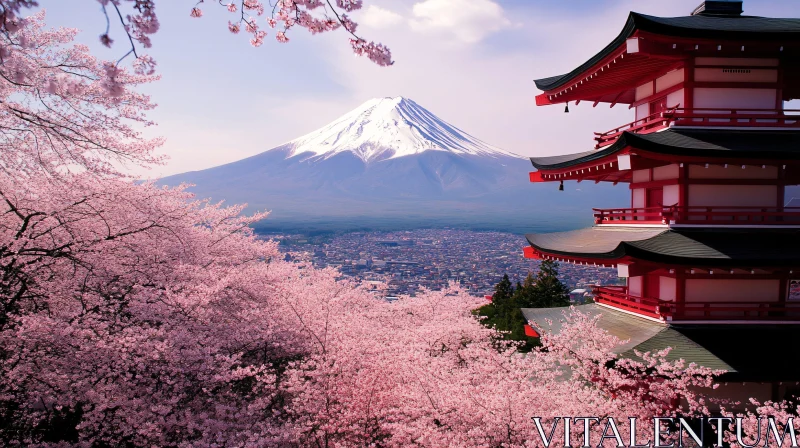 Japanese Spring Landscape with Mount Fuji AI Image