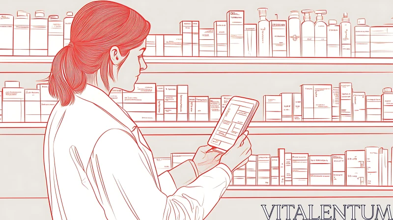 Pharmacist Woman with Tablet in Drugstore AI Image