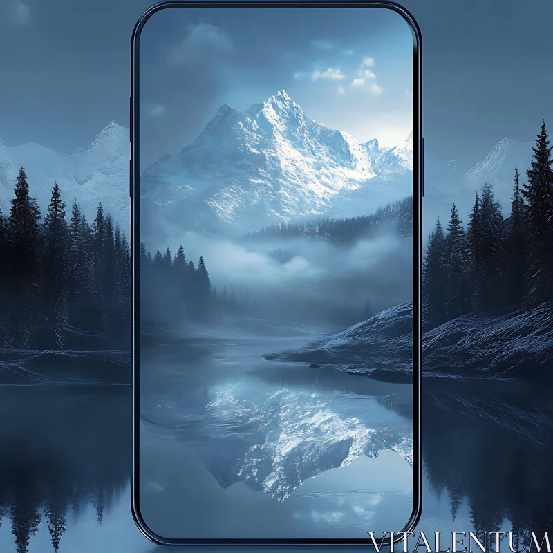 Serene Mountain Landscape on Mobile AI Image