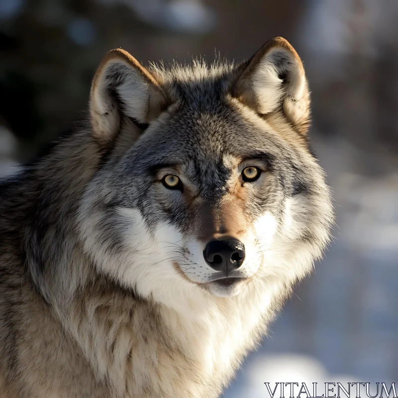 AI ART Close-Up of a Wild Wolf in Winter