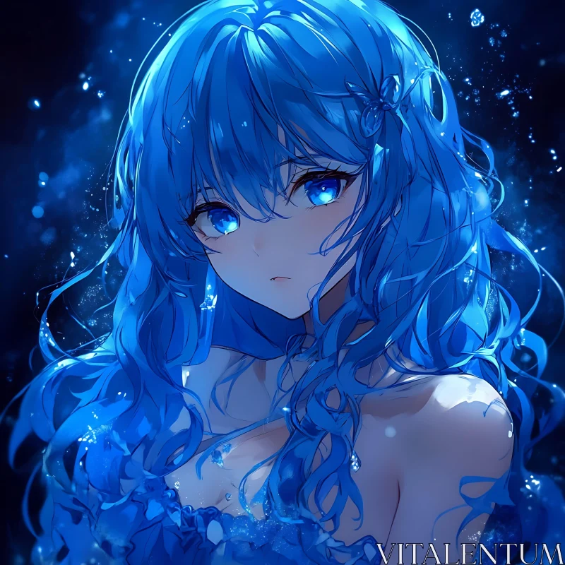 Mystic Blue-Haired Anime Portrait AI Image