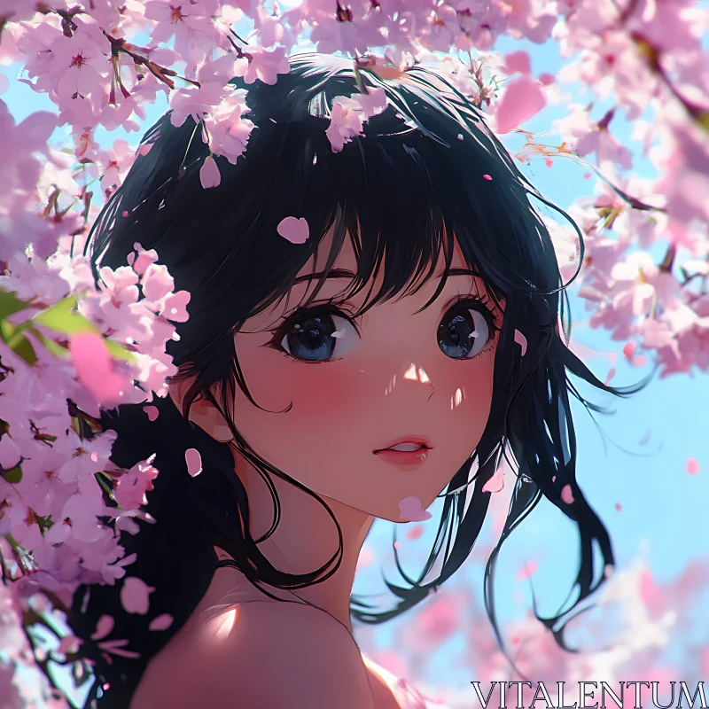 Springtime Anime Character with Cherry Flowers AI Image