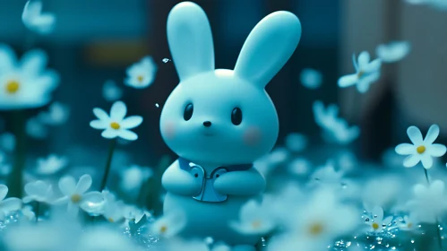 Pastel Bunny with White Flowers