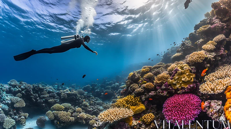 AI ART Underwater Scene with Diver and Coral Reef