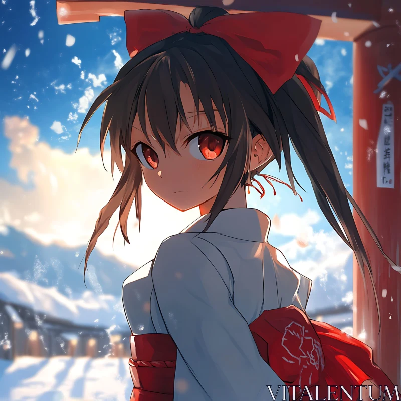 Snowy Kimono-Clad Anime Girl AI Image