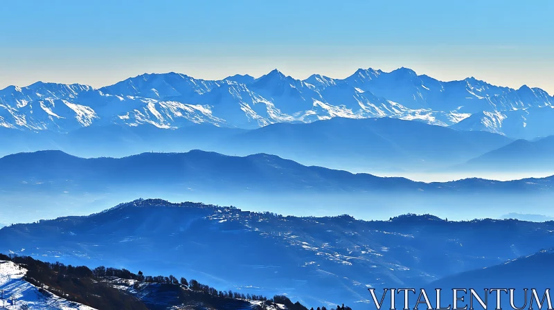 Snowy Peaks in Blue Hues AI Image