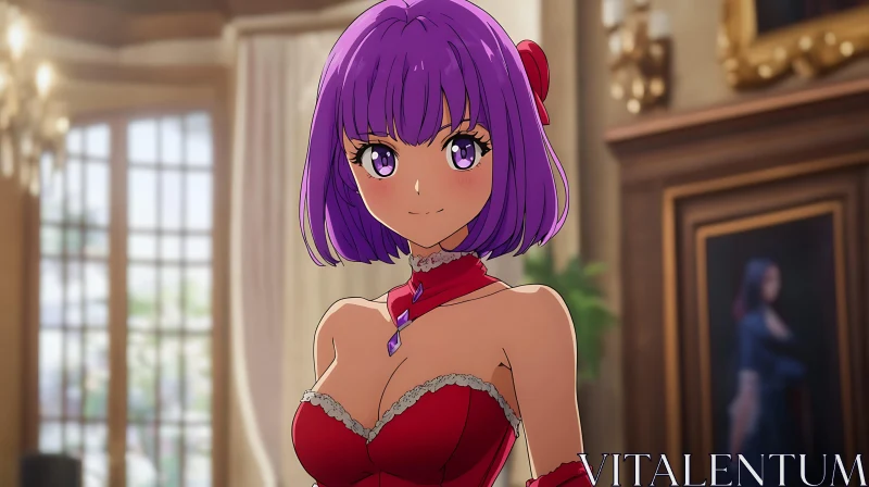 Anime Girl in Red Dress AI Image