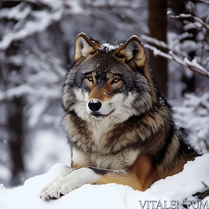 AI ART Wolf Resting in Snowy Wilderness