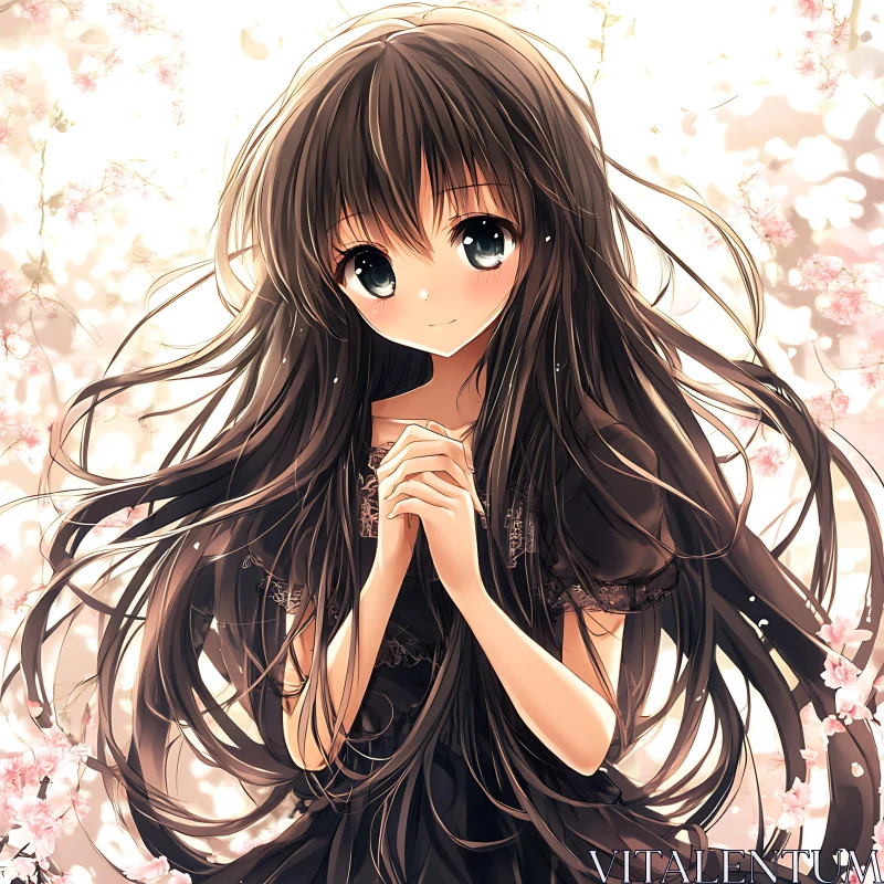 Anime Girl Amidst Cherry Blossoms AI Image