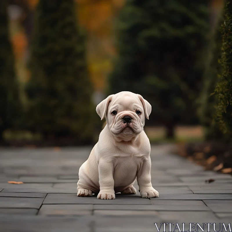 Cute Cream Bulldog Puppy Outdoors AI Image