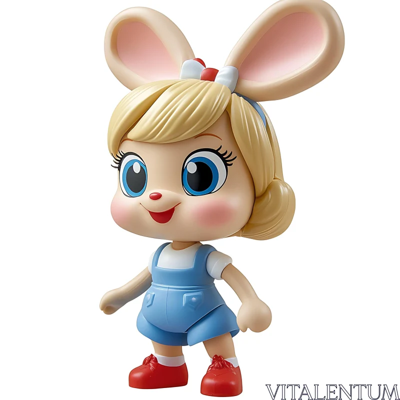 Adorable Doll with Bunny Ears and Red Shoes AI Image