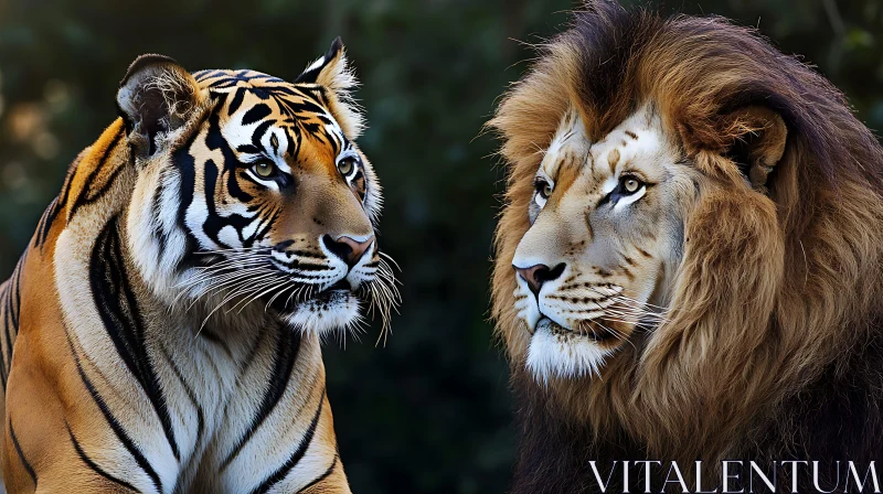 Tiger and Lion face to face portrait AI Image