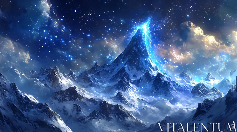 Celestial Mountain Landscape with Glowing Peak AI Image