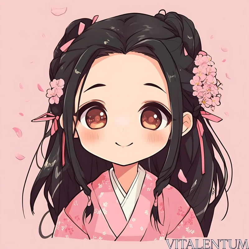 Anime Kawaii Girl with Blossoms AI Image