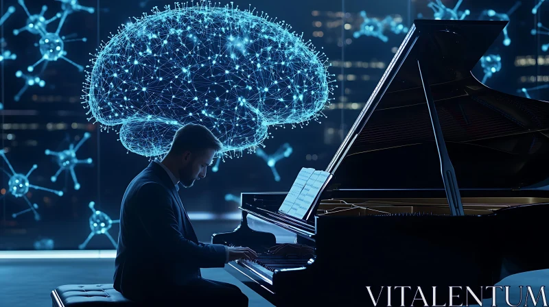 Piano Player with Brain Graphic AI Image