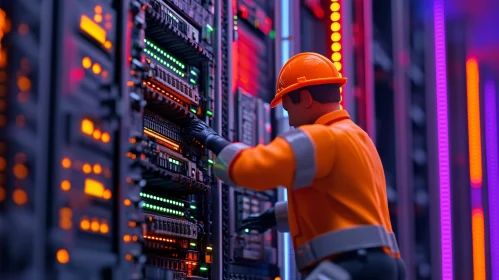 Engineer Maintaining Server Racks