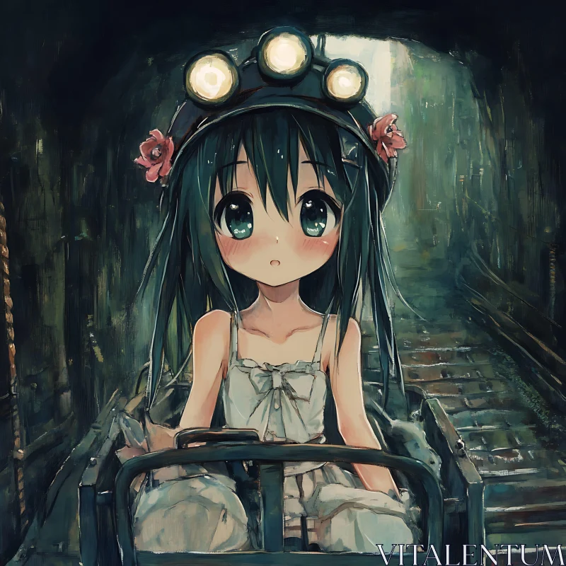 AI ART Cute Anime Girl with Lantern Helmet