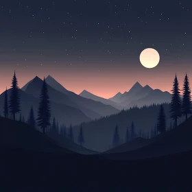 Serene Mountain Landscape with Full Moon