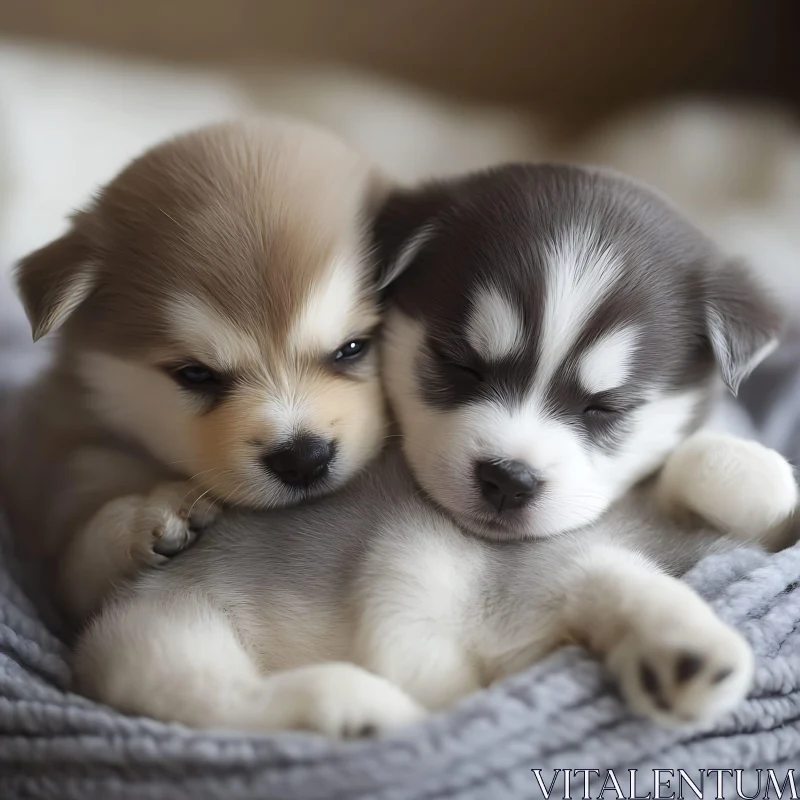 Cute Fluffy Puppies Resting AI Image