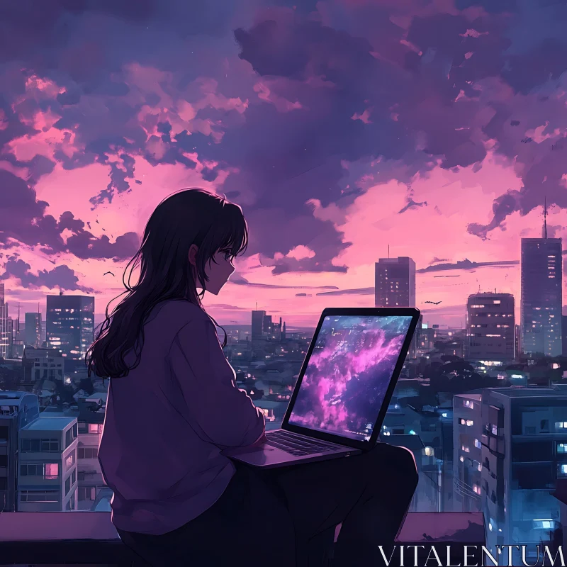 Urban Anime Scene at Sunset AI Image