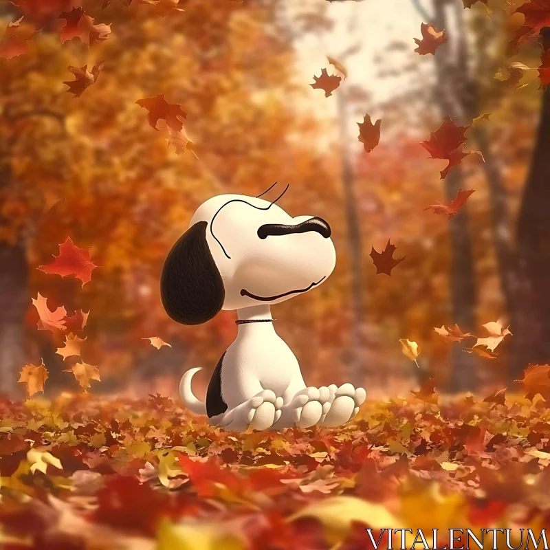 Animated Dog Amidst Falling Autumn Leaves AI Image