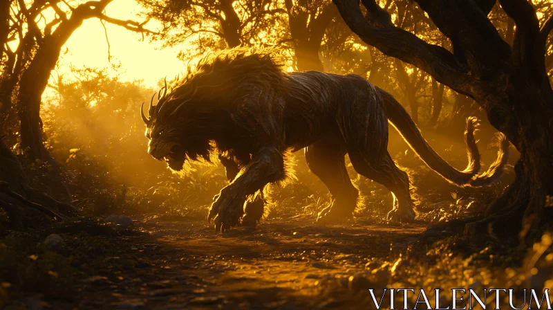 Fantasy Lion Creature in Sunlight AI Image