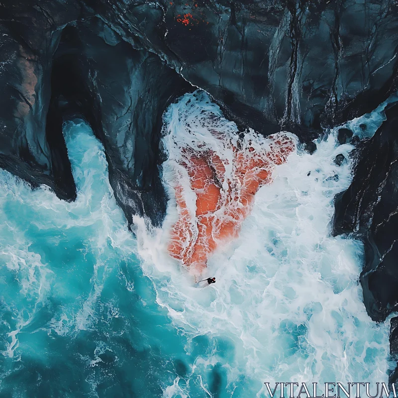 Aerial View of Sea Waves and Rocks AI Image