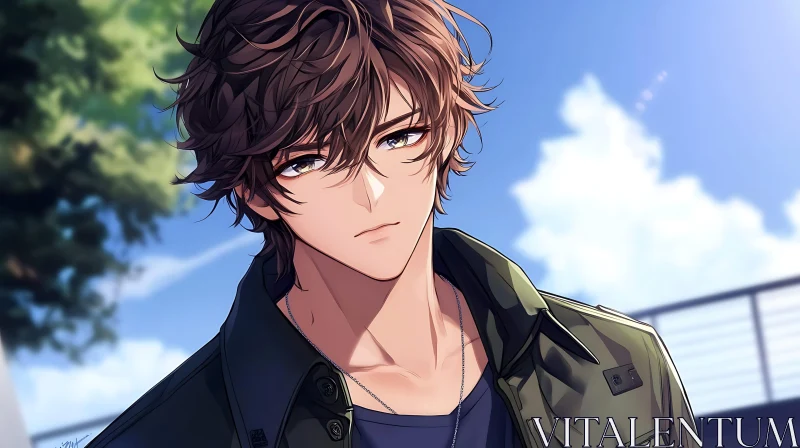 Outdoor Anime Male Character Portrait AI Image