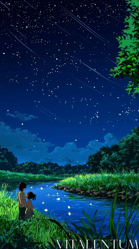 AI ART Peaceful Night with Starry Sky and River