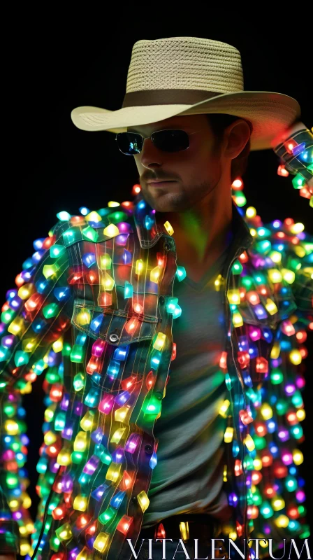 Colorful Lighted Cowboy Jacket - Contemporary Pop Art AI Image