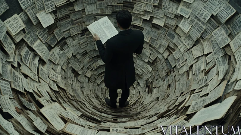 AI ART Surreal Reader in Paper Tunnel